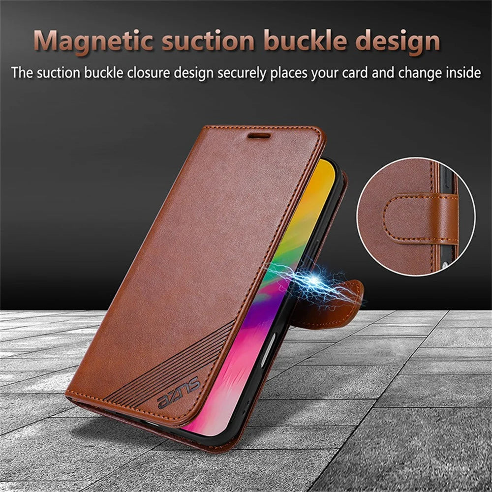 AZNS For iPhone Air Case Anti-Scratch PU Leather Stand Wallet Phone Cover - Brown - 7