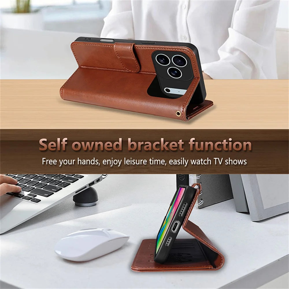 AZNS For iPhone 18 Pro / 17 Pro Case Anti-Scratch PU Leather Stand Wallet Phone Cover - Brown - 6