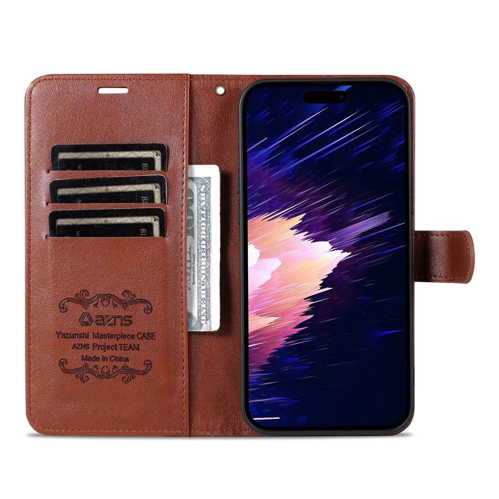 AZNS For iPhone 18 Pro Max / 17 Pro Max Case Anti-Scratch PU Leather Stand Wallet Phone Cover - Brown - 2