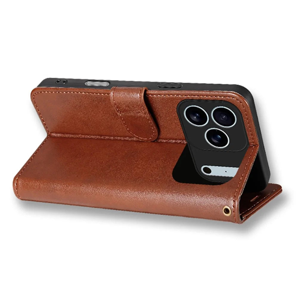 AZNS For iPhone 18 Pro Max / 17 Pro Max Case Anti-Scratch PU Leather Stand Wallet Phone Cover - Brown - 3