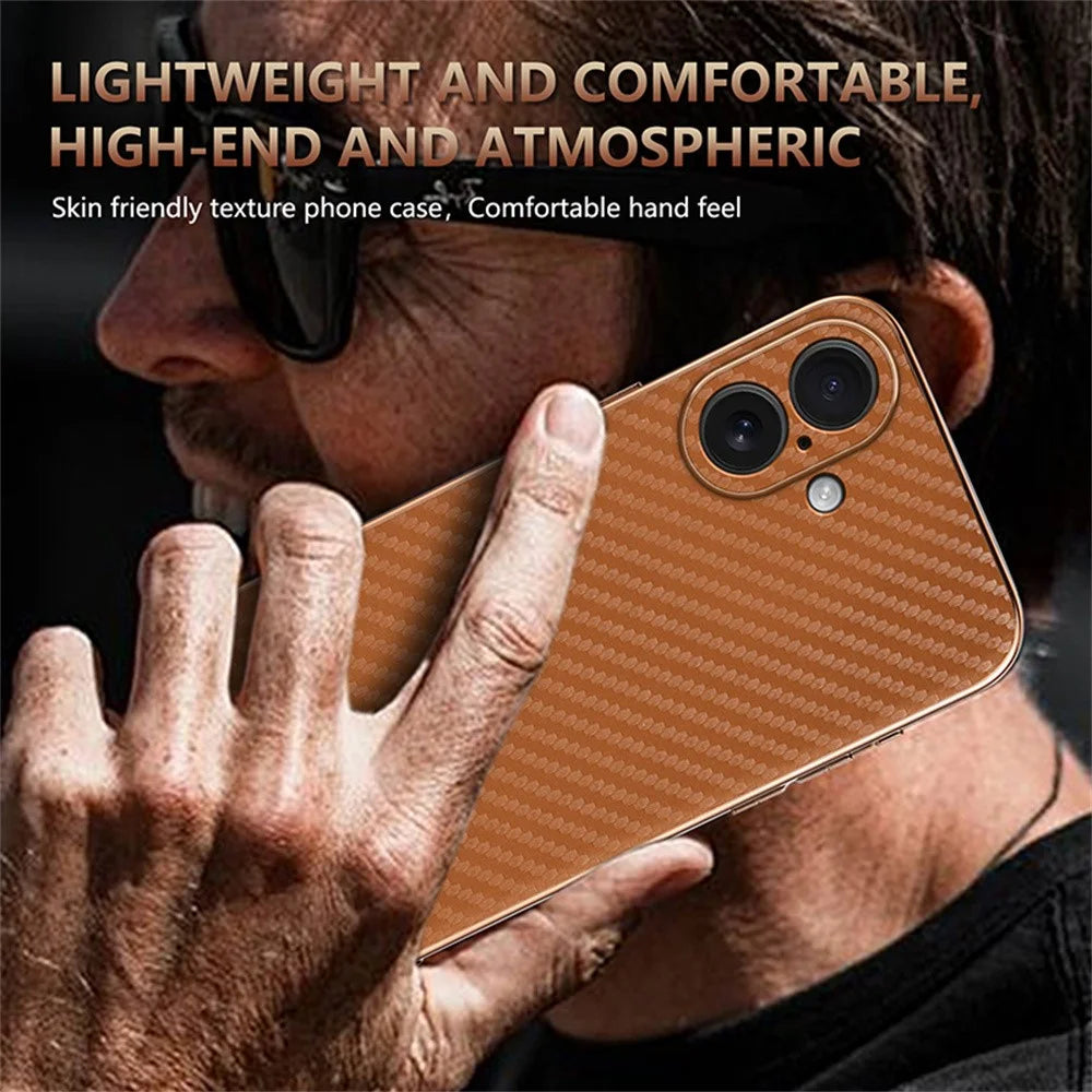 AZNS For iPhone 17 Case Electroplating Carbon Fiber Texture PU + TPU Phone Cover - Black - 6