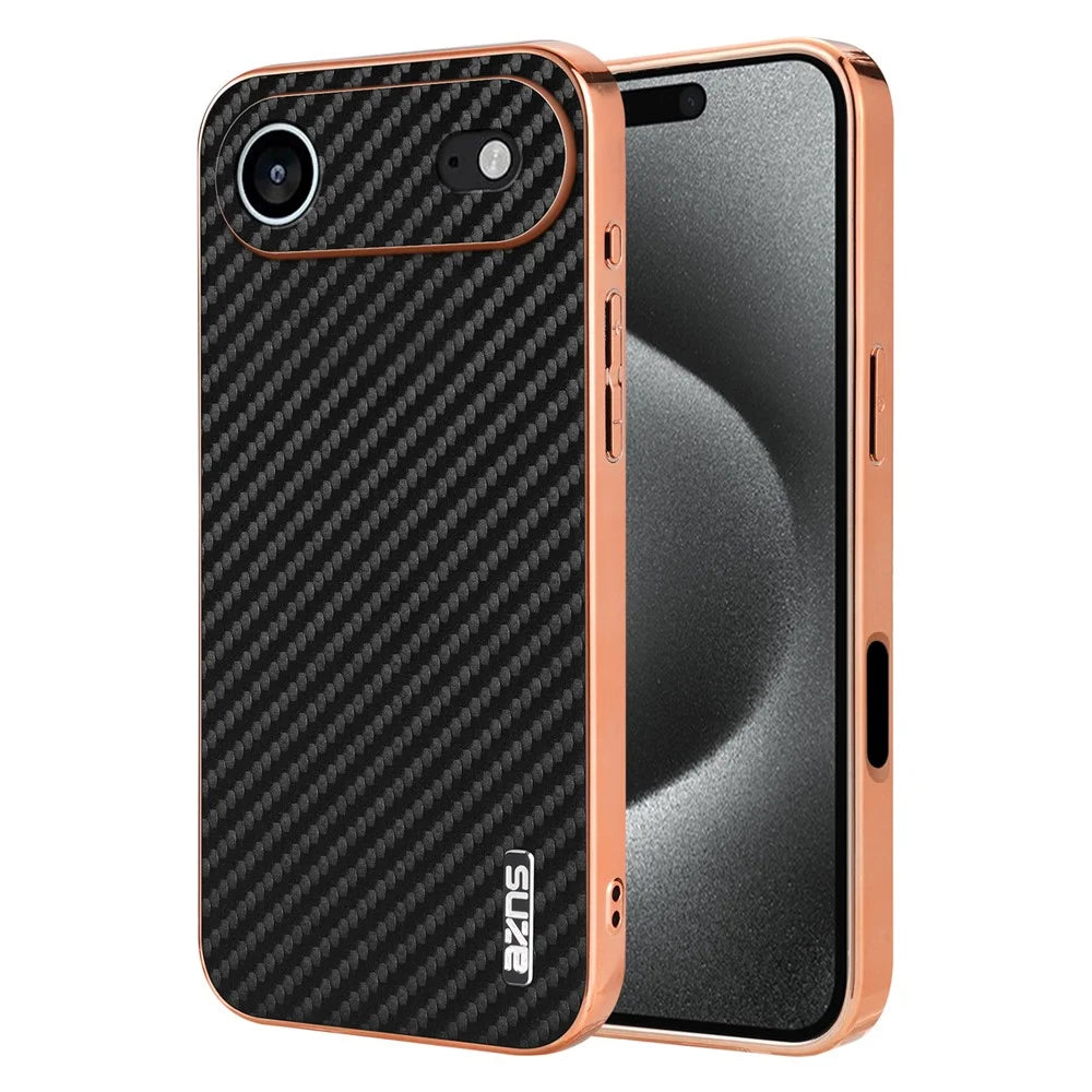 AZNS For iPhone Air Case Electroplating Carbon Fiber Texture PU + TPU Phone Cover - Black - 1