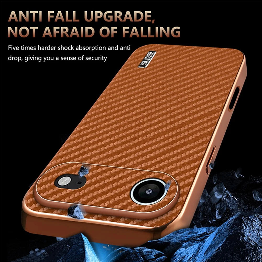 AZNS For iPhone Air Case Electroplating Carbon Fiber Texture PU + TPU Phone Cover - Black - 4