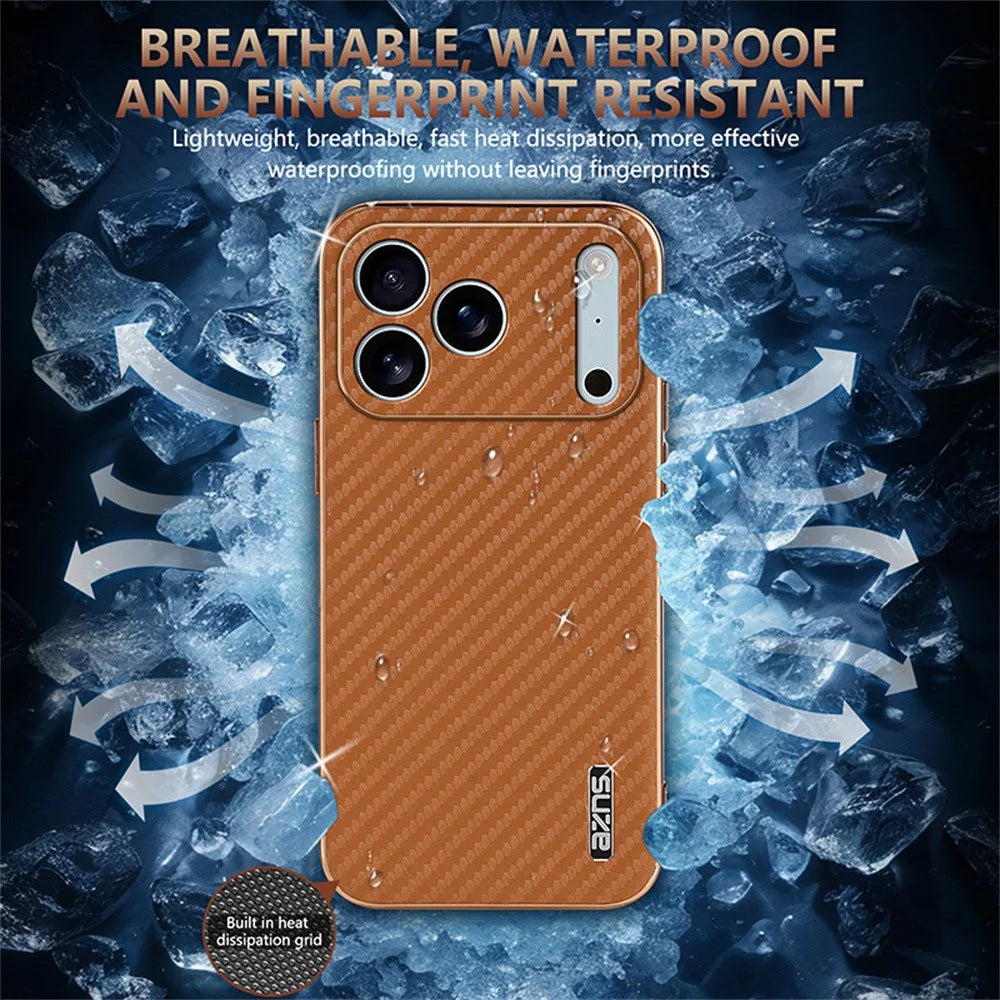 AZNS For iPhone 18 Pro / 17 Pro Case Electroplating Carbon Fiber Texture PU + TPU Phone Cover - Black - 5