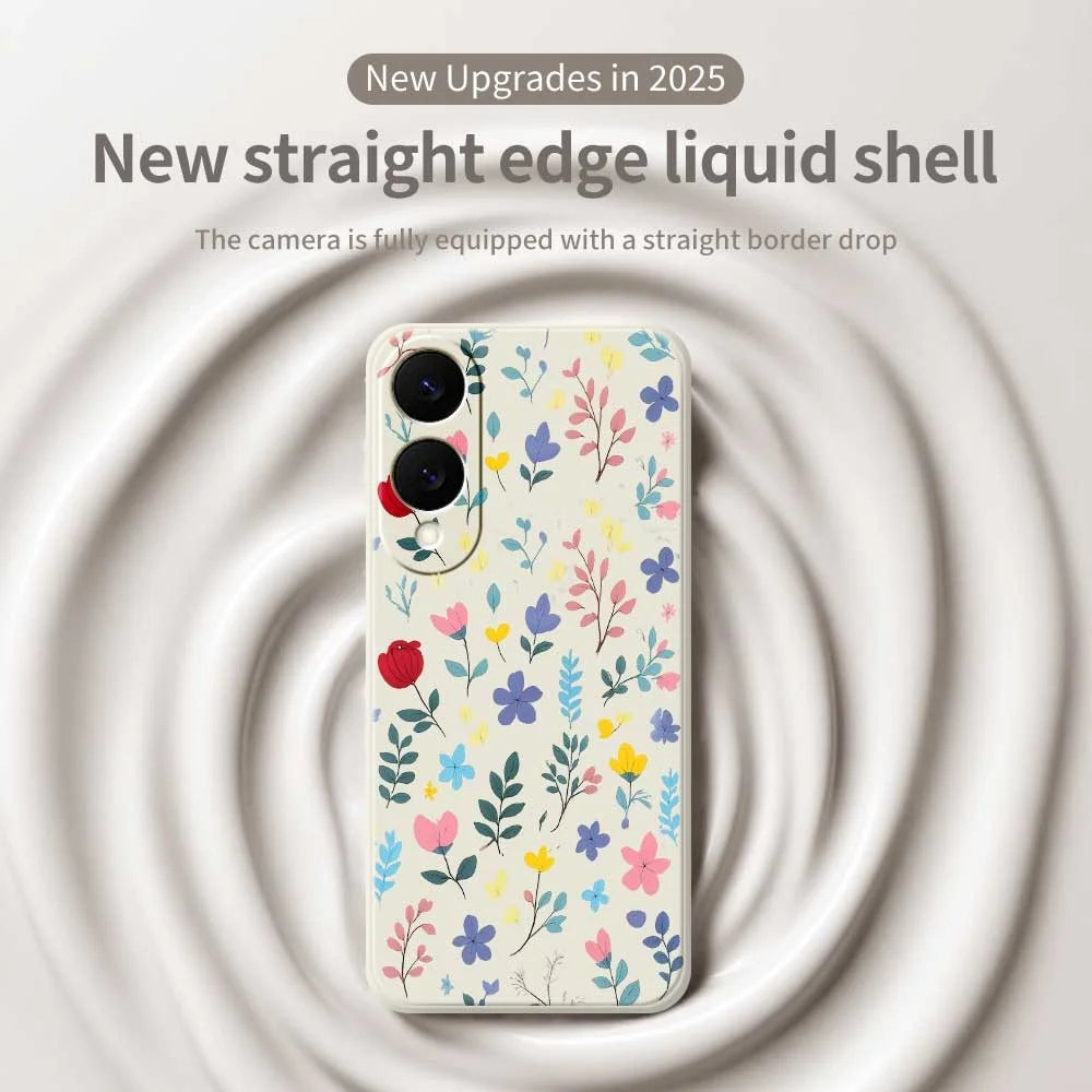 For Samsung Galaxy S25 Edge Case Colorful Flower Branches Pattern Printing Straight Edge TPU Phone Back Cover - Beige - 3