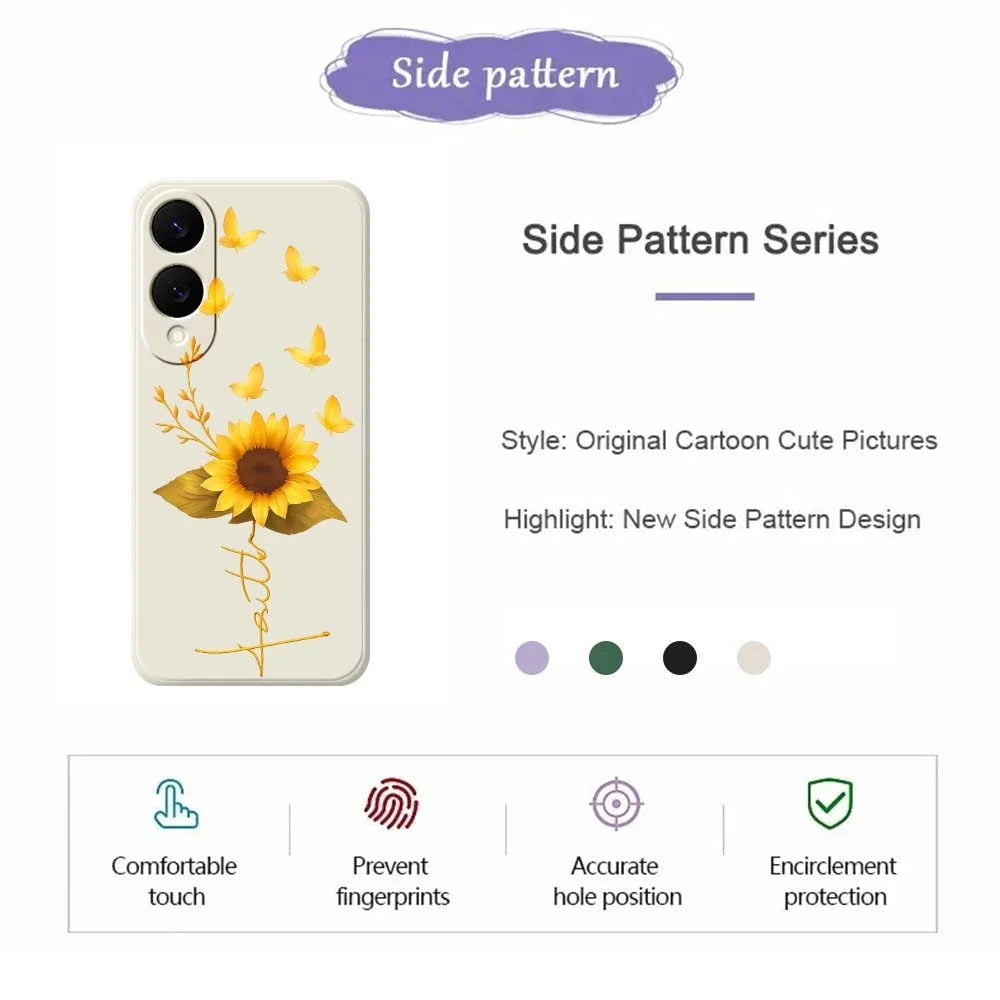 For Samsung Galaxy S25 Edge Case Golden Butterfly Sunflower Pattern Printing Straight Edge TPU Phone Back Cover - Beige - 2