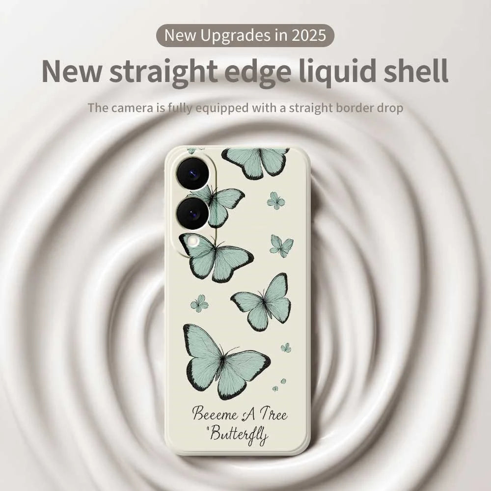 For Samsung Galaxy S25 Edge Case Green Butterfly Pattern Printing Straight Edge TPU Phone Back Cover - Beige - 3