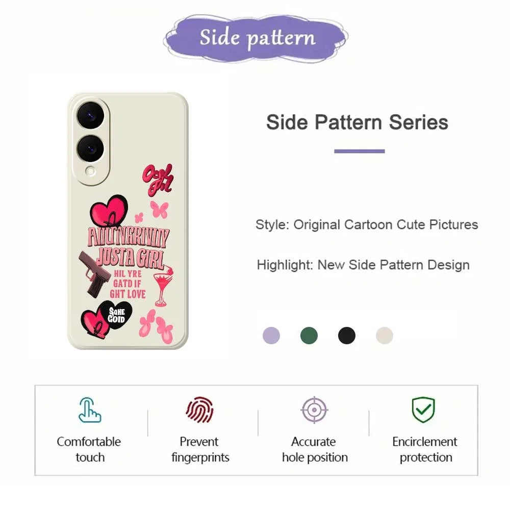 For Samsung Galaxy S25 Edge Case Pink Elements Pattern Printing Straight Edge TPU Phone Back Cover - Beige - 2