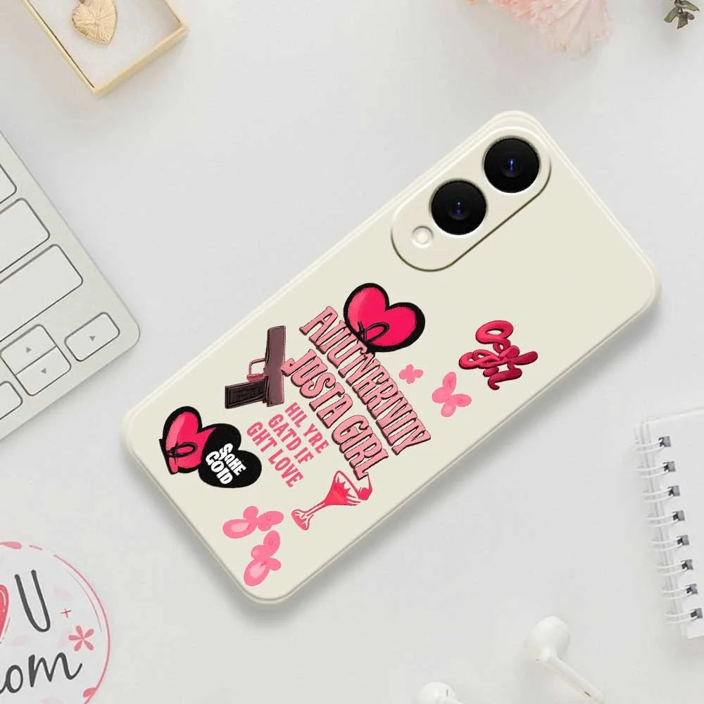 For Samsung Galaxy S25 Edge Case Pink Elements Pattern Printing Straight Edge TPU Phone Back Cover - Beige - 7