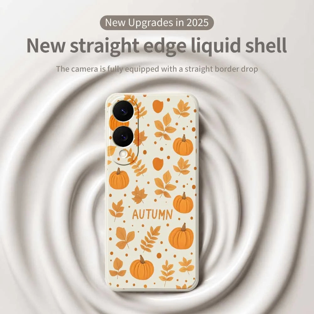 For Samsung Galaxy S25 Edge Case Autumn Theme Pattern Printing Straight Edge TPU Phone Back Cover - Beige - 3