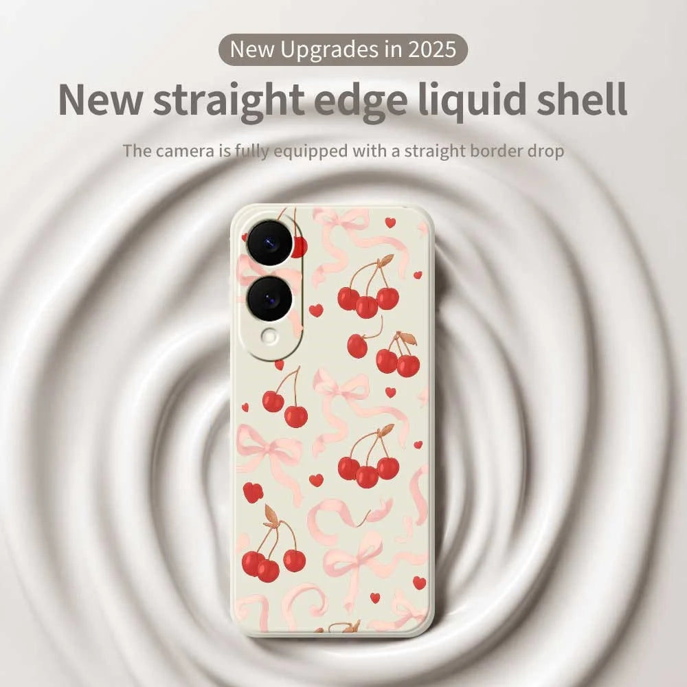 For Samsung Galaxy S25 Edge Case Big Bow Cherry Pattern Printing Straight Edge TPU Phone Back Cover - Beige - 3