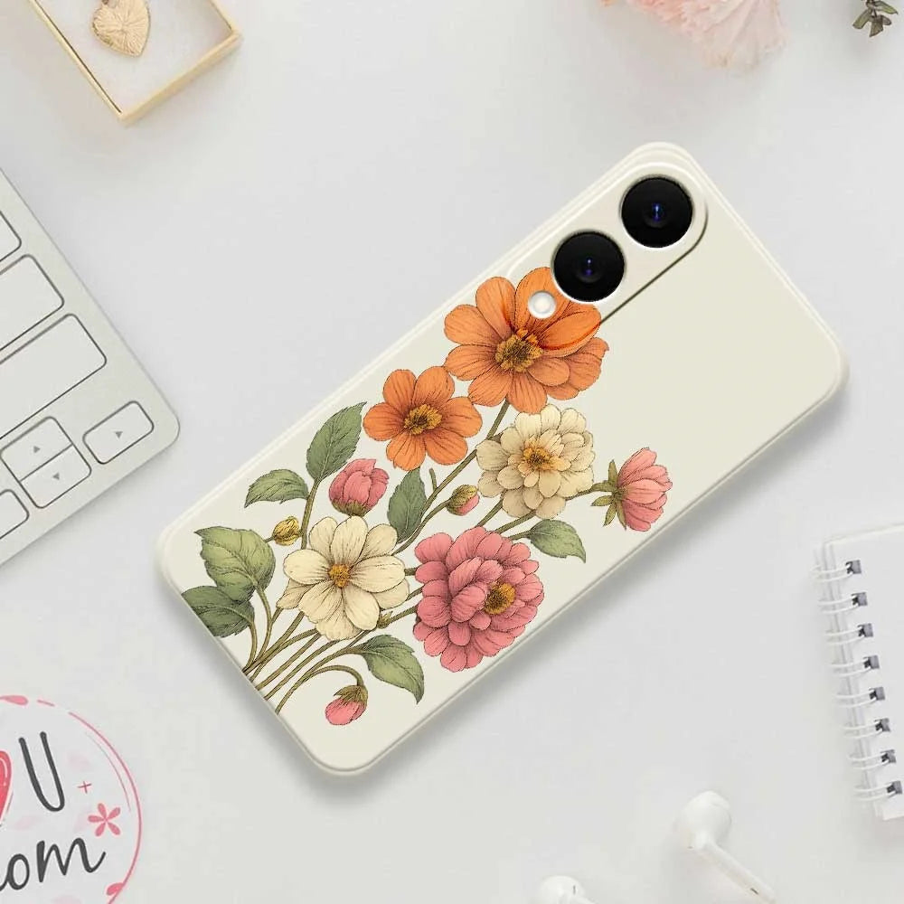 For Samsung Galaxy S25 Edge Case Beautiful Flowers Pattern Printing Straight Edge TPU Phone Back Cover - Beige - 7