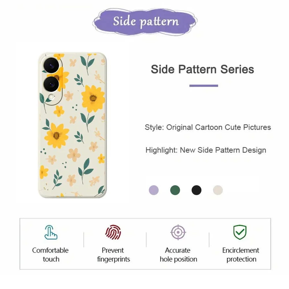 For Samsung Galaxy S25 Edge Case Yellow Floral and Leaves Pattern Printing Straight Edge TPU Phone Back Cover - Beige - 2