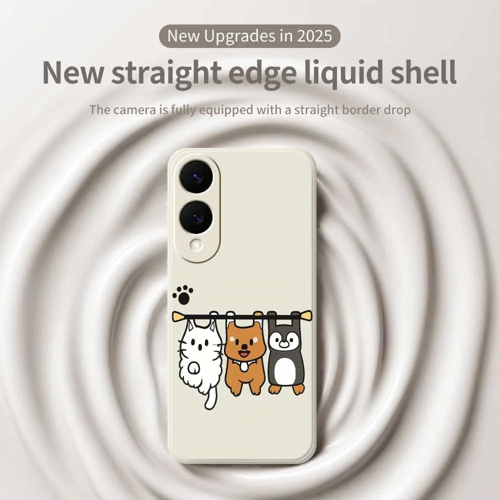 For Samsung Galaxy S25 Edge Case Three Animal Dolls Pattern Printing Straight Edge TPU Phone Back Cover - Beige - 3