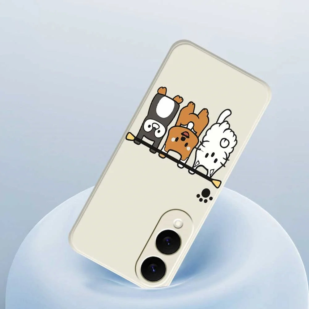 For Samsung Galaxy S25 Edge Case Three Animal Dolls Pattern Printing Straight Edge TPU Phone Back Cover - Beige - 5