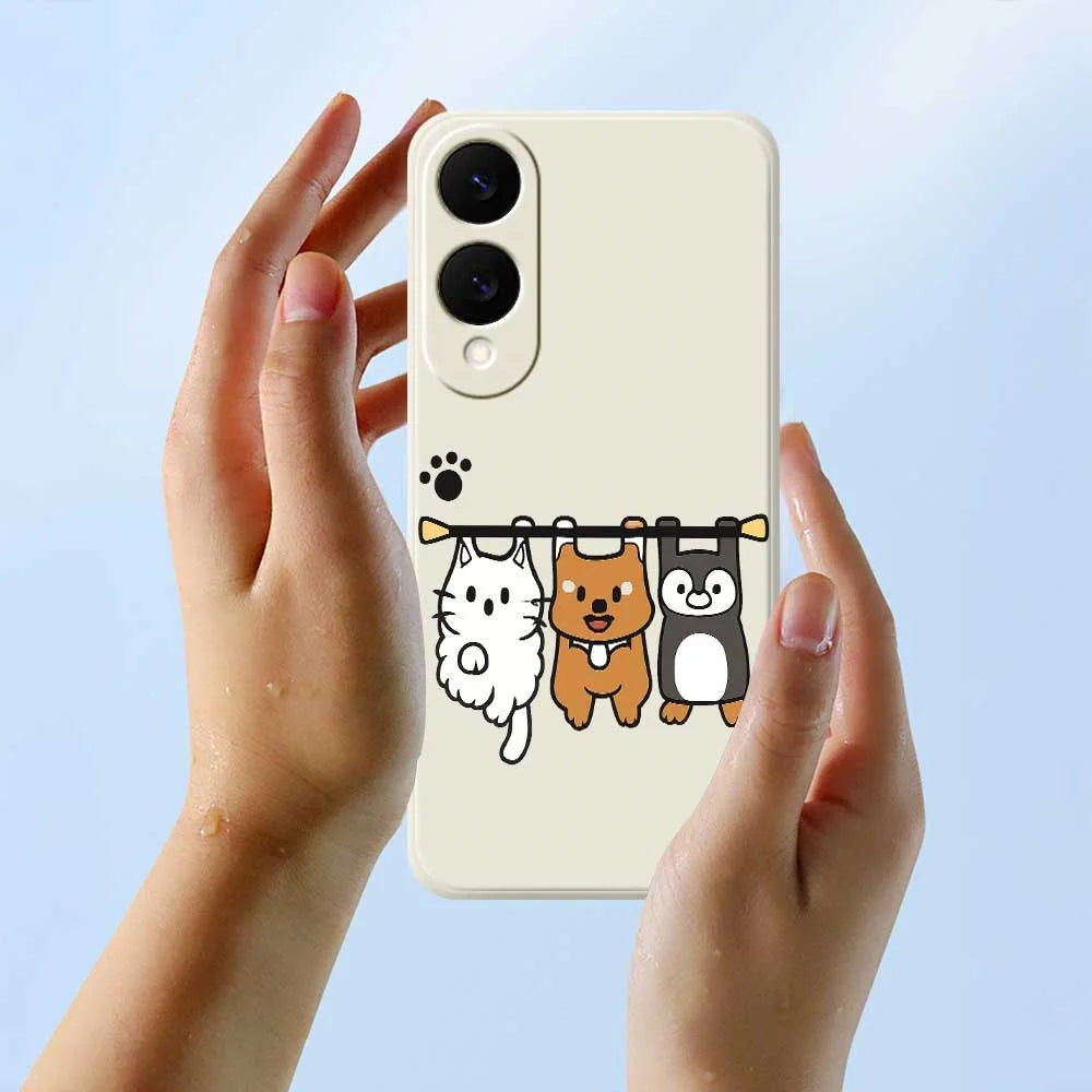 For Samsung Galaxy S25 Edge Case Three Animal Dolls Pattern Printing Straight Edge TPU Phone Back Cover - Beige - 6