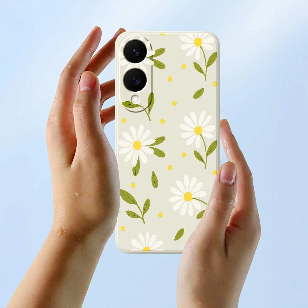 For Samsung Galaxy S25 Edge Case White Flowers Green Leaves Pattern Printing Straight Edge TPU Phone Back Cover - Beige - 6