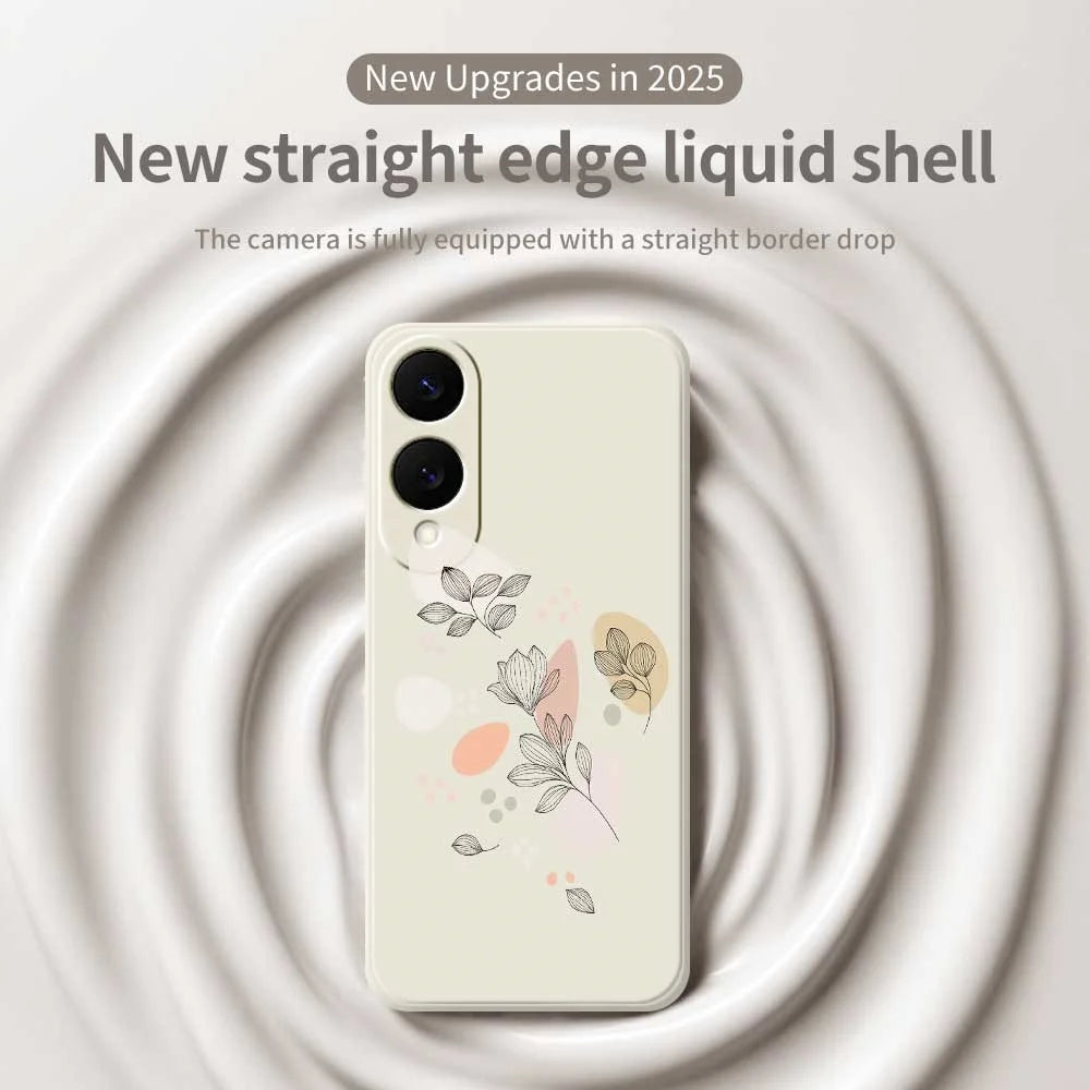 For Samsung Galaxy S25 Edge Case Sketch Leaves Pattern Printing Straight Edge TPU Phone Back Cover - Beige - 3