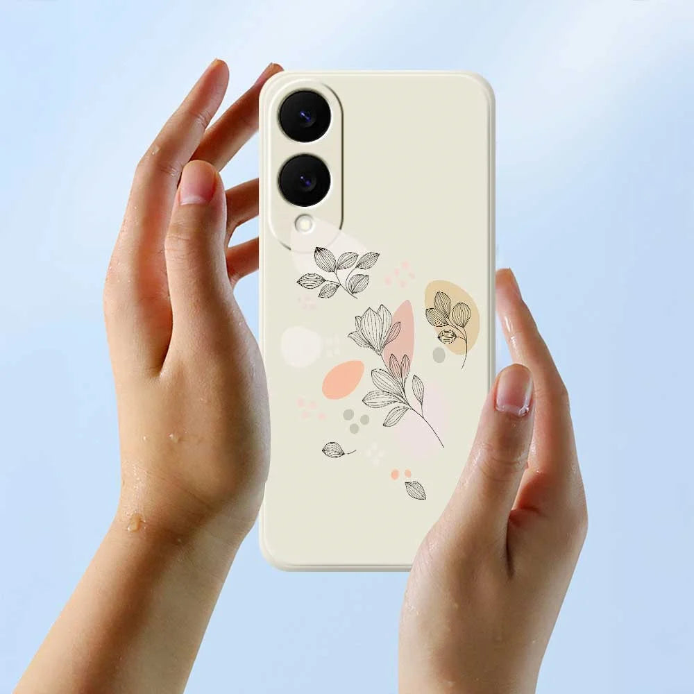 For Samsung Galaxy S25 Edge Case Sketch Leaves Pattern Printing Straight Edge TPU Phone Back Cover - Beige - 6