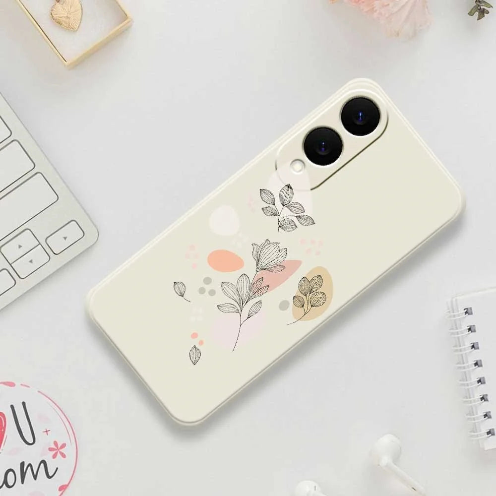 For Samsung Galaxy S25 Edge Case Sketch Leaves Pattern Printing Straight Edge TPU Phone Back Cover - Beige - 7
