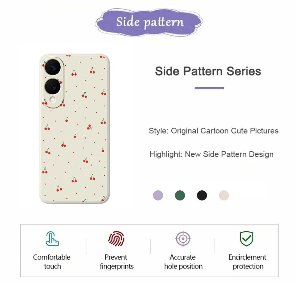 For Samsung Galaxy S25 Edge Case Red Cherry Pattern Printing Straight Edge TPU Phone Back Cover - Beige - 2