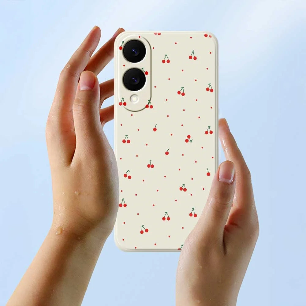 For Samsung Galaxy S25 Edge Case Red Cherry Pattern Printing Straight Edge TPU Phone Back Cover - Beige - 6