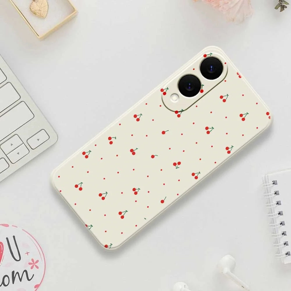For Samsung Galaxy S25 Edge Case Red Cherry Pattern Printing Straight Edge TPU Phone Back Cover - Beige - 7