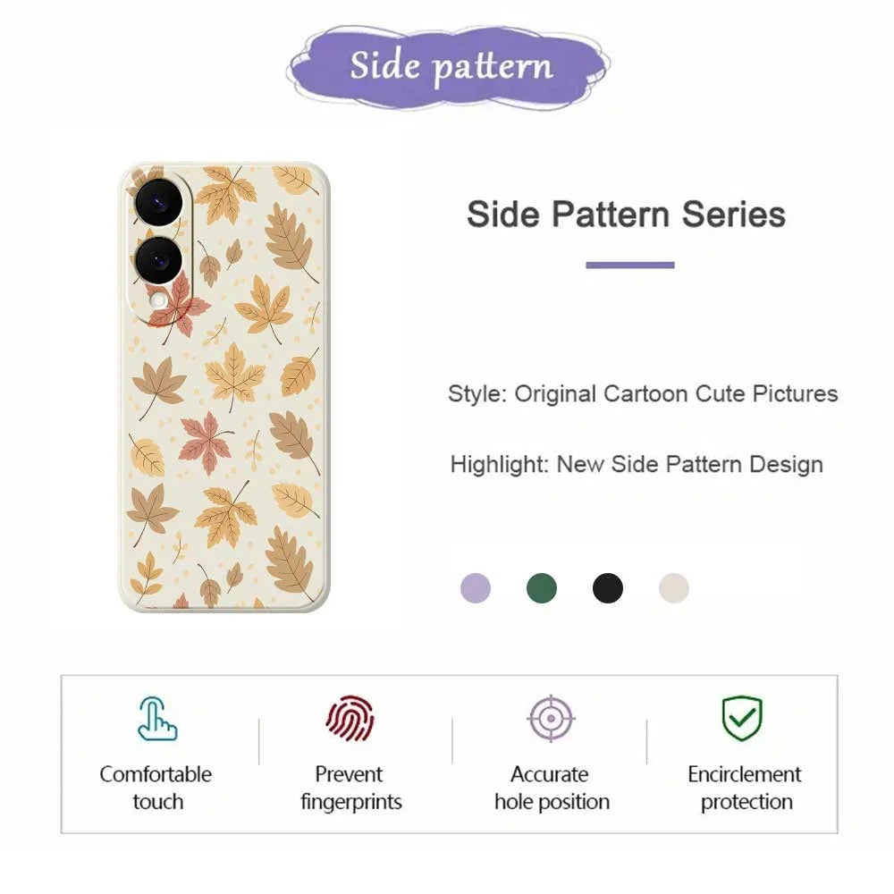 For Samsung Galaxy S25 Edge Case Leaves Pattern Printing Straight Edge TPU Phone Back Cover - Beige - 2