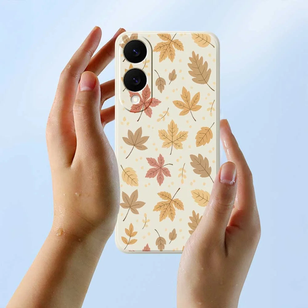 For Samsung Galaxy S25 Edge Case Leaves Pattern Printing Straight Edge TPU Phone Back Cover - Beige - 6