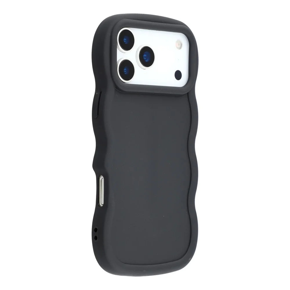 For iPhone 17 Pro Case TPU Protective Phone Cover Unique Curly Wave Frame - Black - 1