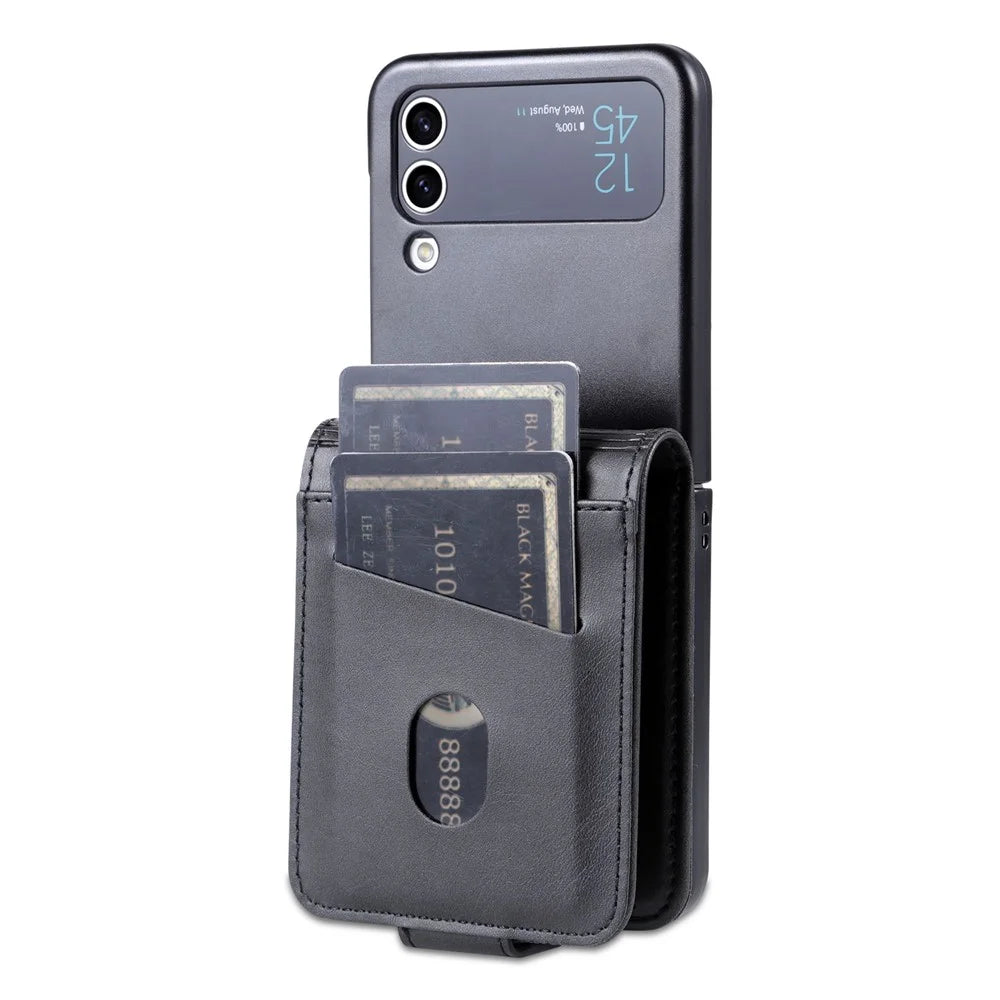AZNS For Samsung Galaxy Z Flip4 5G Phone Case Magnetic Closure Shockproof Case Cowhide Texture PU Leather Folio Flip Cover with Card Slot - Black - 6