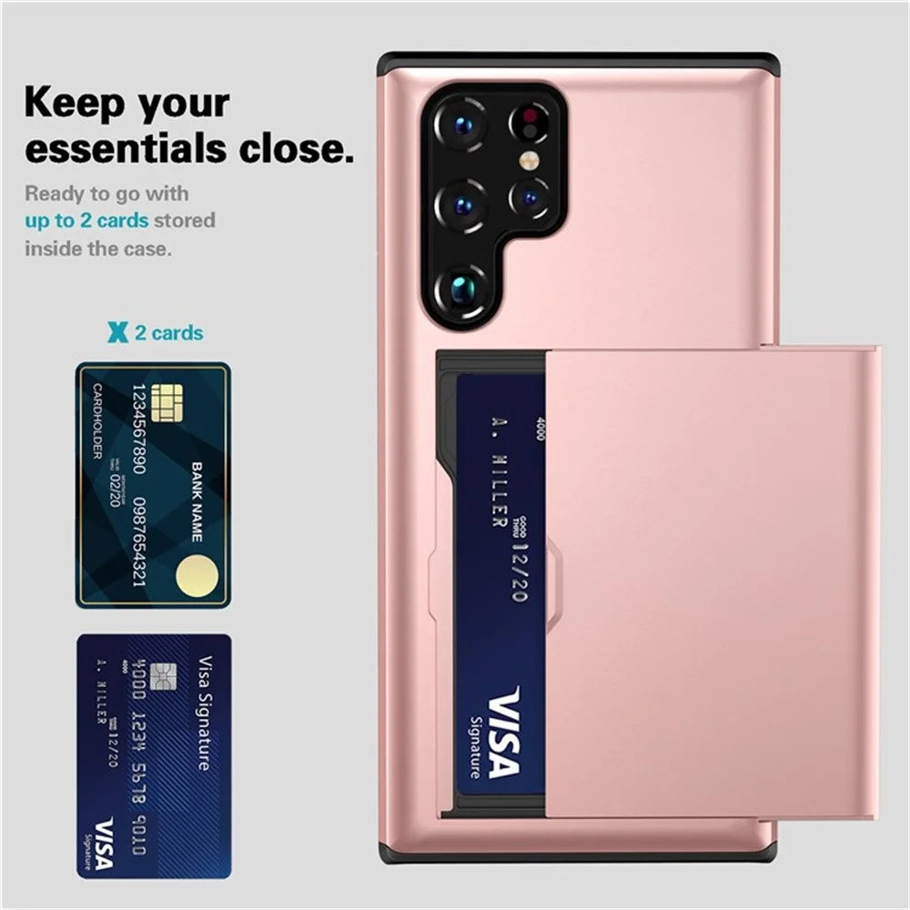 AMORUS For Samsung Galaxy S25 Ultra Case with Sliding Card Holder PC TPU Phone Back Cover - Rose Gold - 2