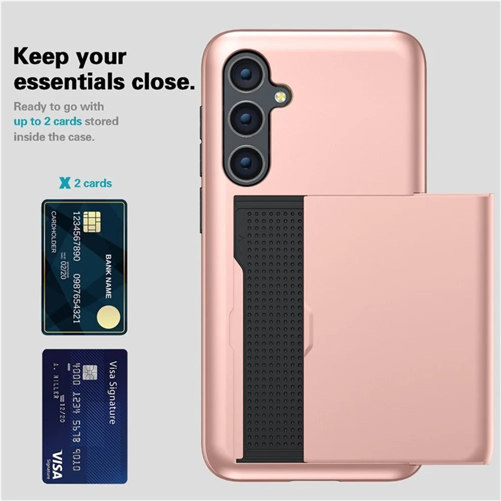 AMORUS For Samsung Galaxy S25+ Case with Sliding Card Holder PC TPU Phone Back Cover - Rose Gold - 2