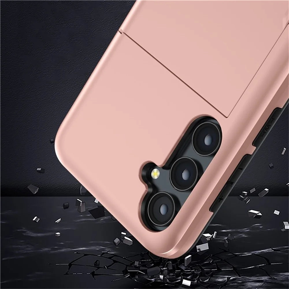 AMORUS For Samsung Galaxy A55 5G Case with Sliding Card Holder PC TPU Phone Back Cover - Rose Gold - 7