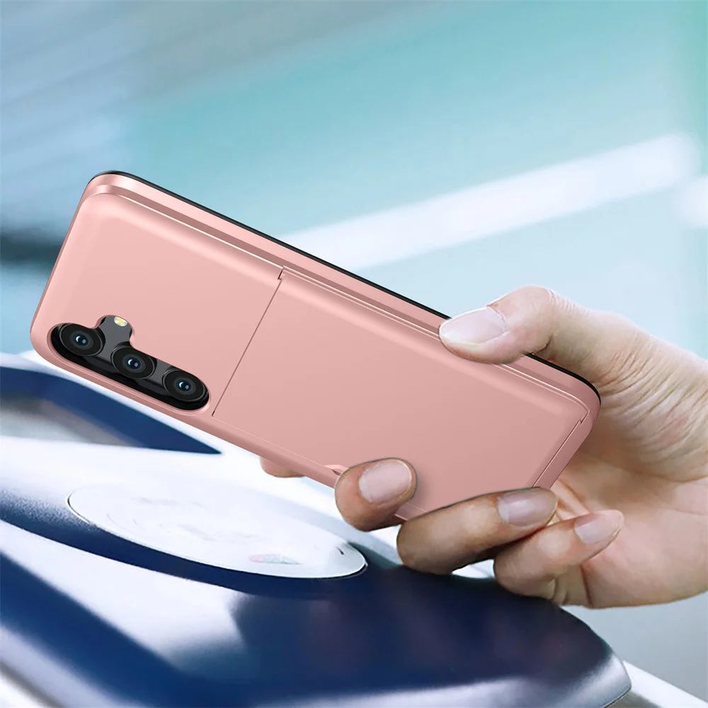 AMORUS For Samsung Galaxy A36 5G Case with Sliding Card Holder PC TPU Phone Back Cover - Rose Gold - 4