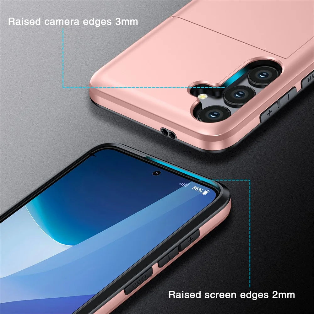 AMORUS For Samsung Galaxy A36 5G Case with Sliding Card Holder PC TPU Phone Back Cover - Rose Gold - 6