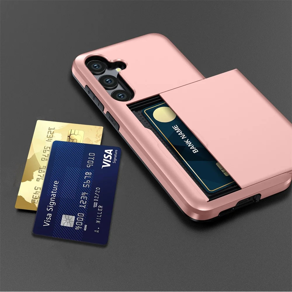 AMORUS For Samsung Galaxy A36 5G Case with Sliding Card Holder PC TPU Phone Back Cover - Rose Gold - 7