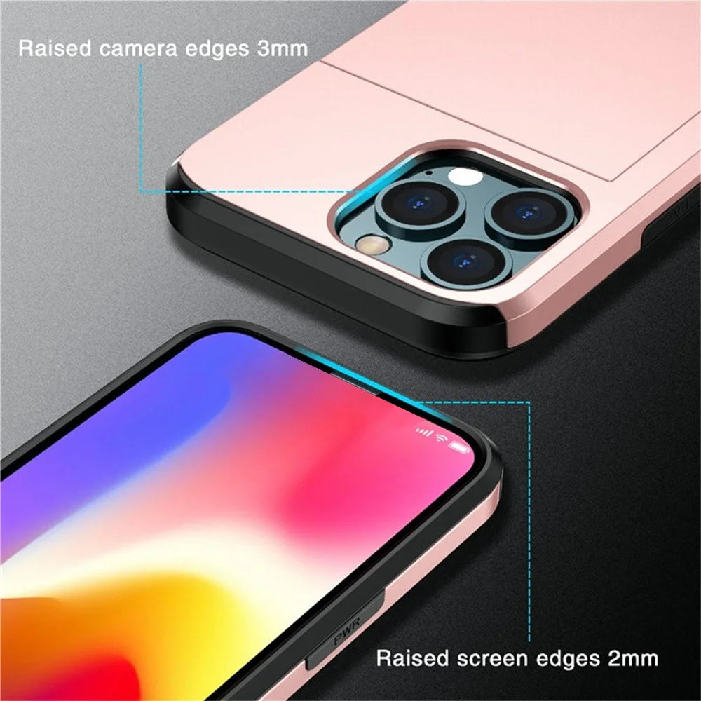 AMORUS For iPhone 14 Pro Max Case with Sliding Card Holder PC TPU Phone Back Cover - Rose Gold - 5