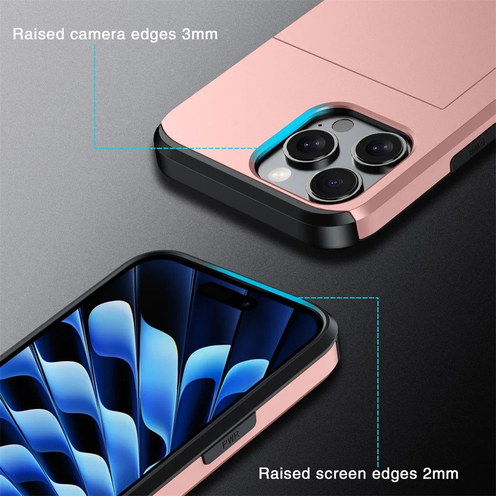 AMORUS For iPhone 16 Pro Case with Sliding Card Holder PC TPU Phone Back Cover - Rose Gold - 7