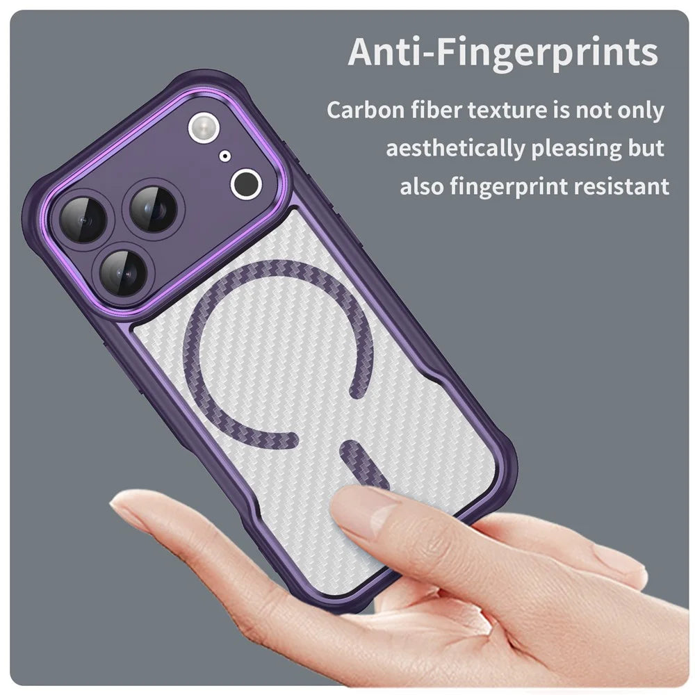 For iPhone 17 Pro Case Compatible with MagSafe Carbon Fiber Textured Hybrid Phone Cover - Purple - 3