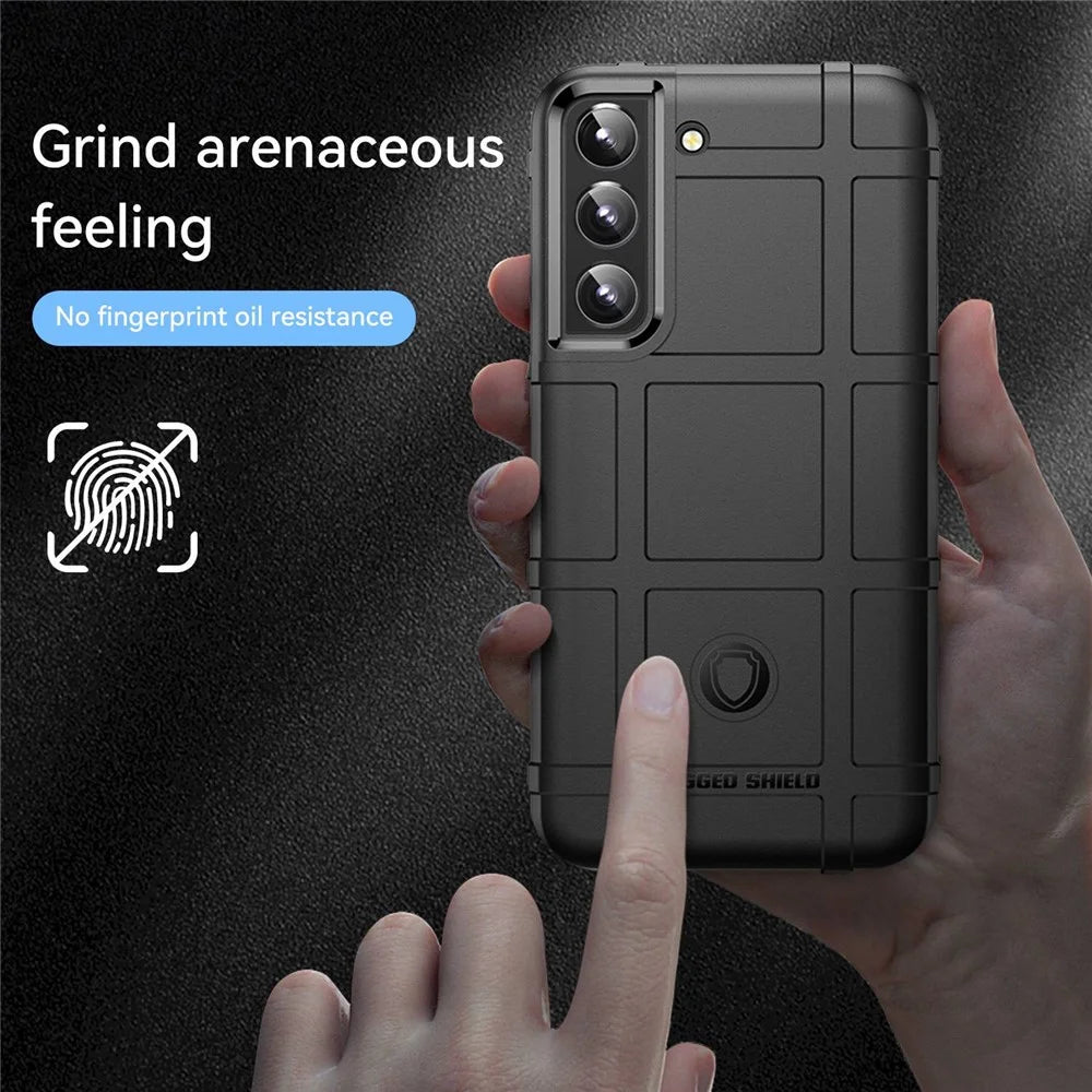 For Samsung Galaxy S23+ Cell Phone Case Rugged Square Grid Texture Drop-proof TPU Back Cover - Black - 3