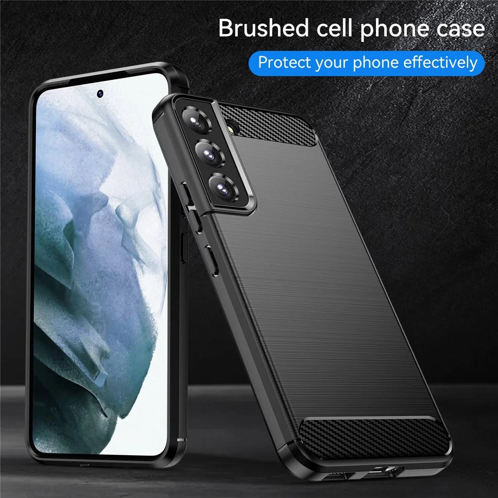 For Samsung Galaxy S23 Shockproof Case Anti-Drop Flexible TPU Phone Back Cover Brushed Carbon Fiber Texture Cell Phone Case - Black - 2