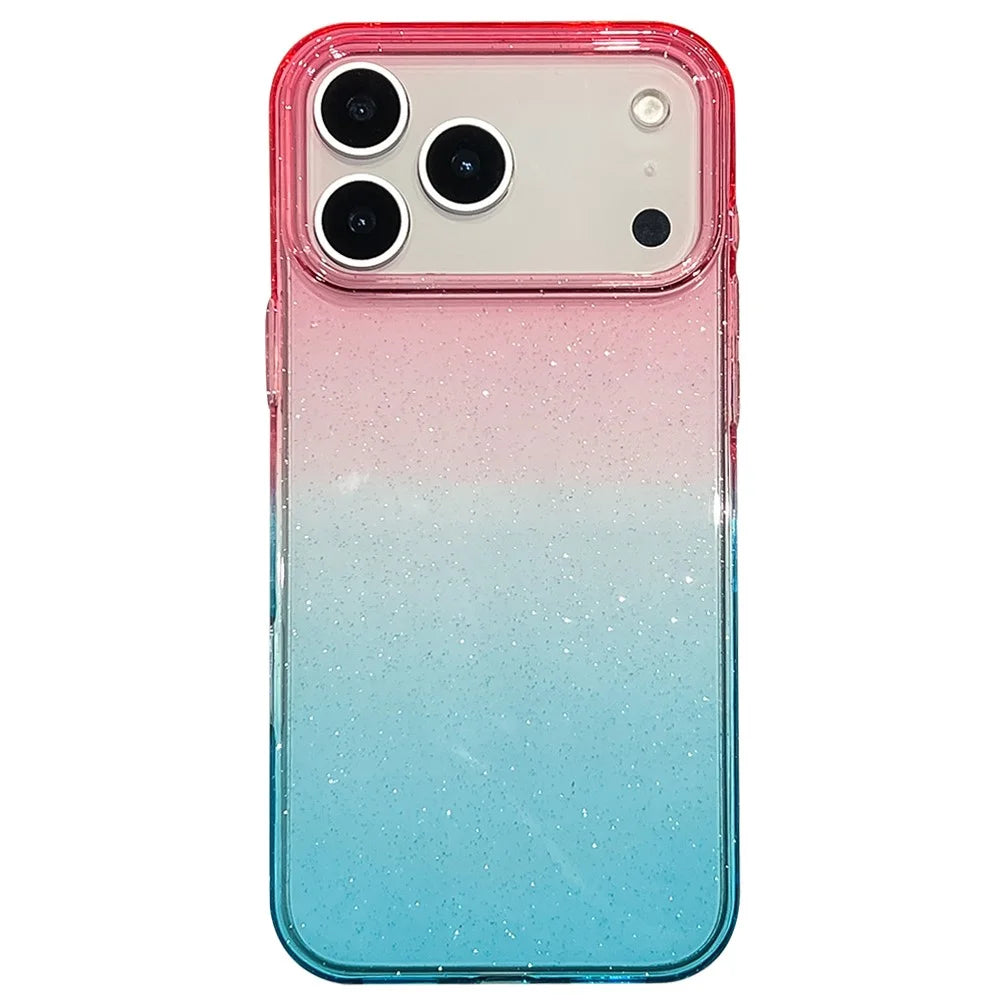 For iPhone 18 Pro Max / 17 Pro Max Case Transparent Glitter Dual Color PC + TPU Phone Cover - Pink / Sky Blue - 1