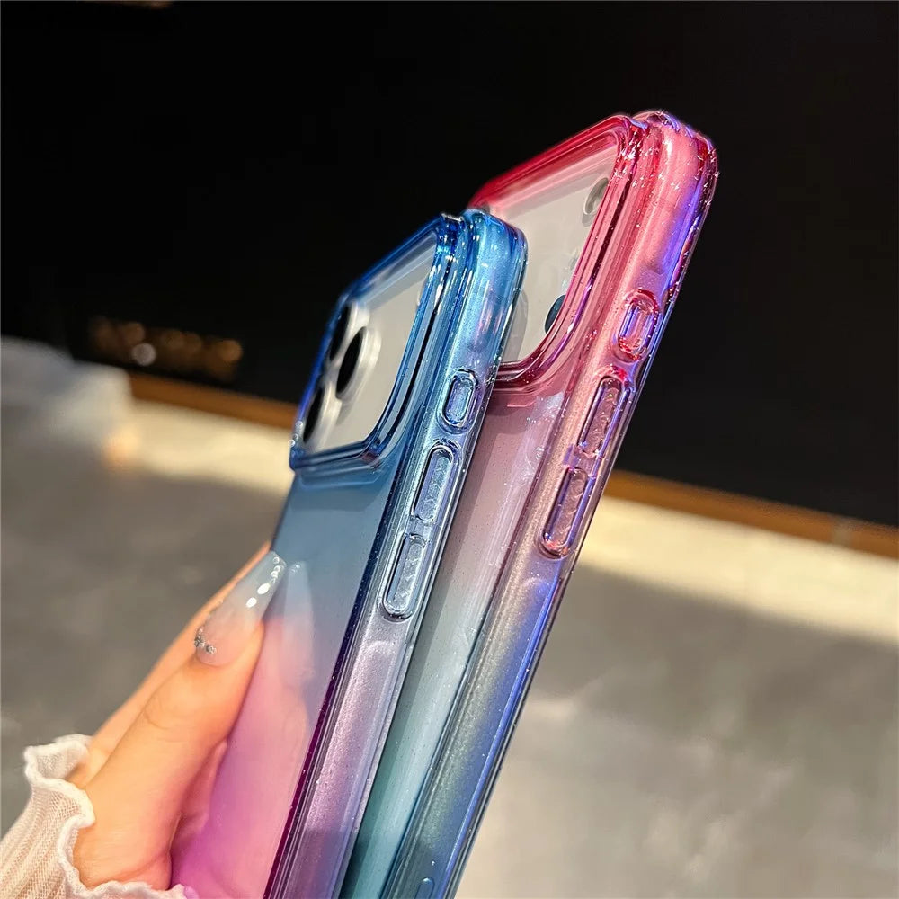 For iPhone 18 Pro / 17 Pro Case Glitter Dual Color PC + TPU Clear Phone Cover with Hand Strap - Blue / Purple - 6