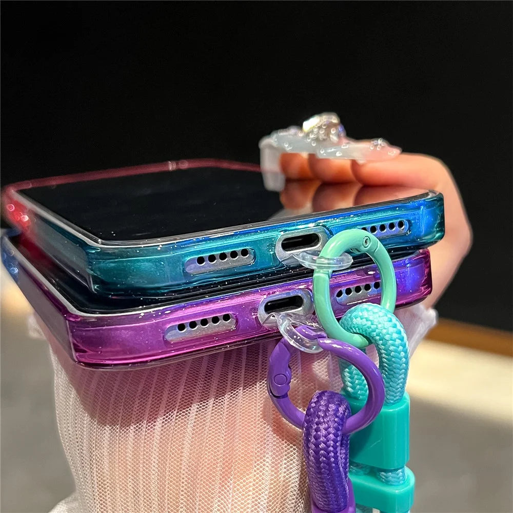 For iPhone 18 Pro / 17 Pro Case Glitter Dual Color PC + TPU Clear Phone Cover with Hand Strap - Blue / Purple - 7