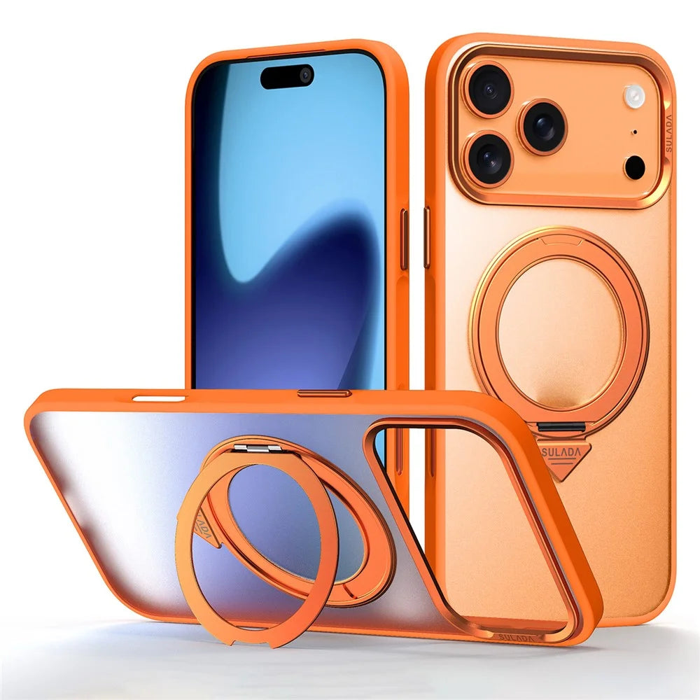 SULADA For iPhone 17 Pro Max Case Magnetic Case Anti-Fingerprints Matte TPU + PC Phone Cover with Kickstand - Orange - 1