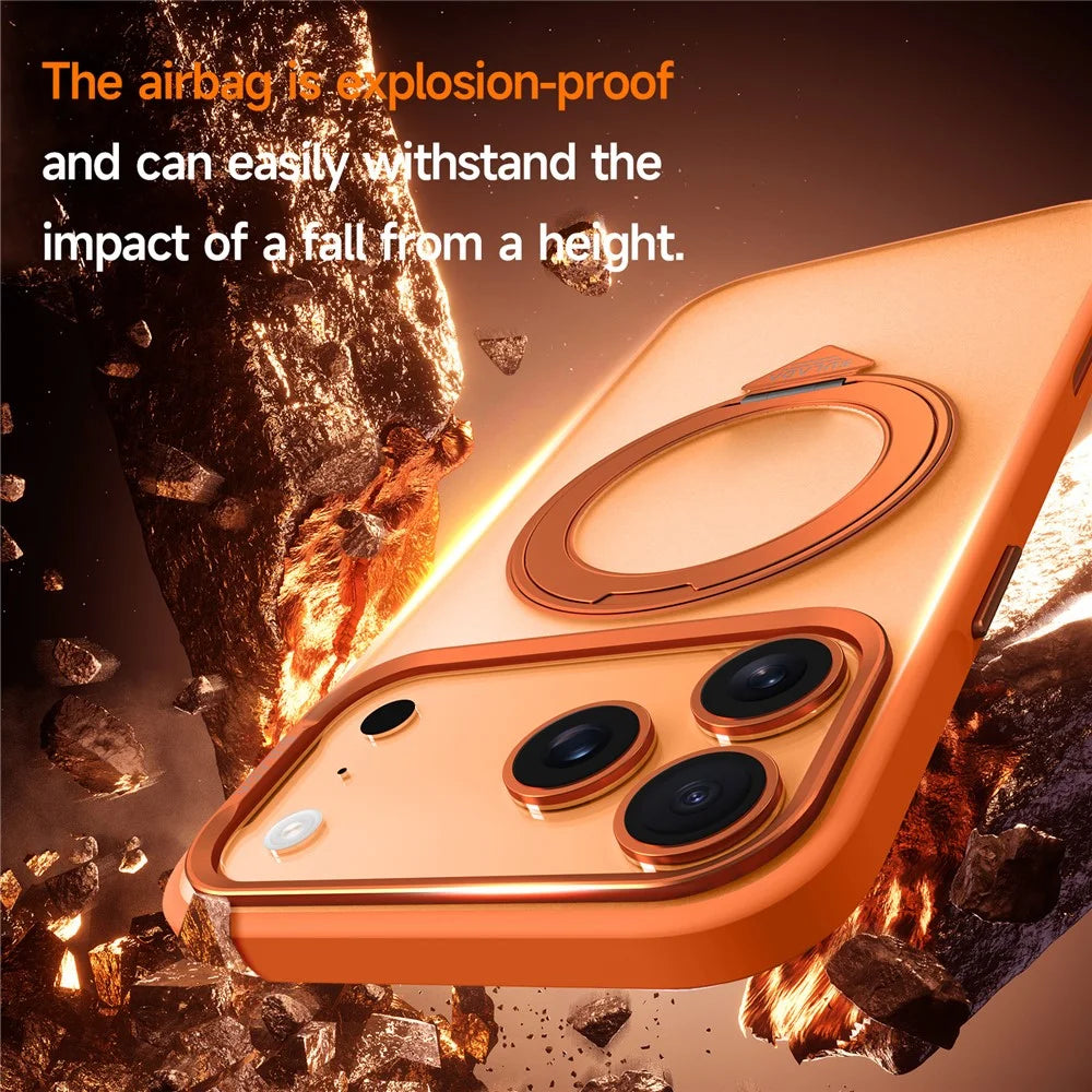SULADA For iPhone 17 Pro Max Case Magnetic Case Anti-Fingerprints Matte TPU + PC Phone Cover with Kickstand - Orange - 2