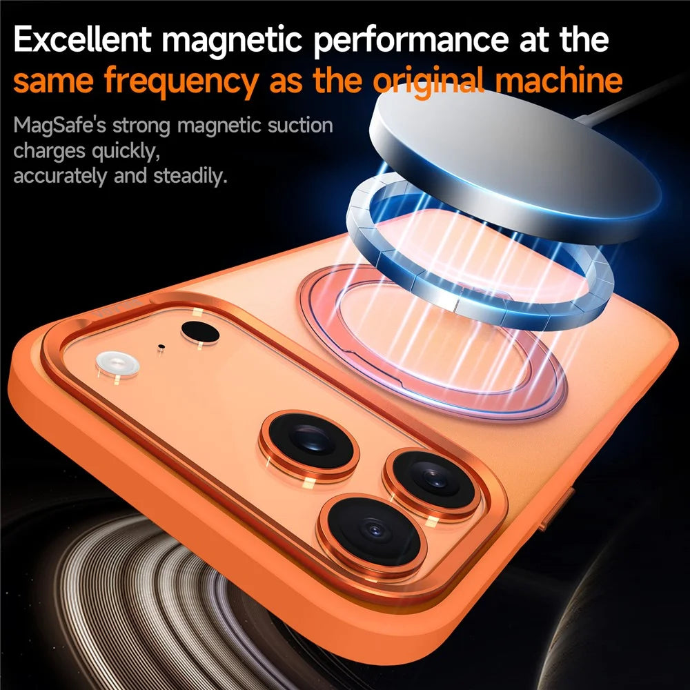 SULADA For iPhone 17 Pro Max Case Magnetic Case Anti-Fingerprints Matte TPU + PC Phone Cover with Kickstand - Orange - 4