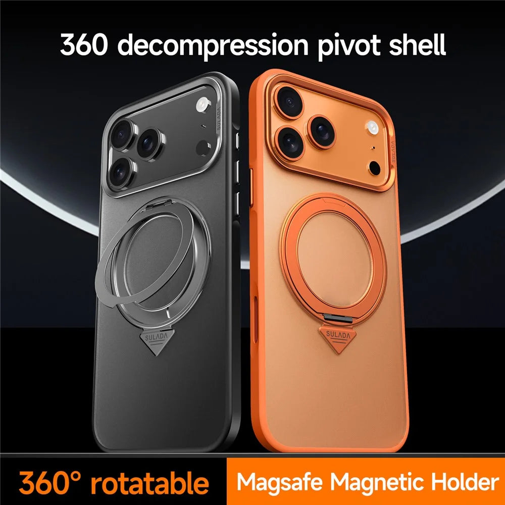 SULADA For iPhone 17 Pro Max Case Magnetic Case Anti-Fingerprints Matte TPU + PC Phone Cover with Kickstand - Orange - 7