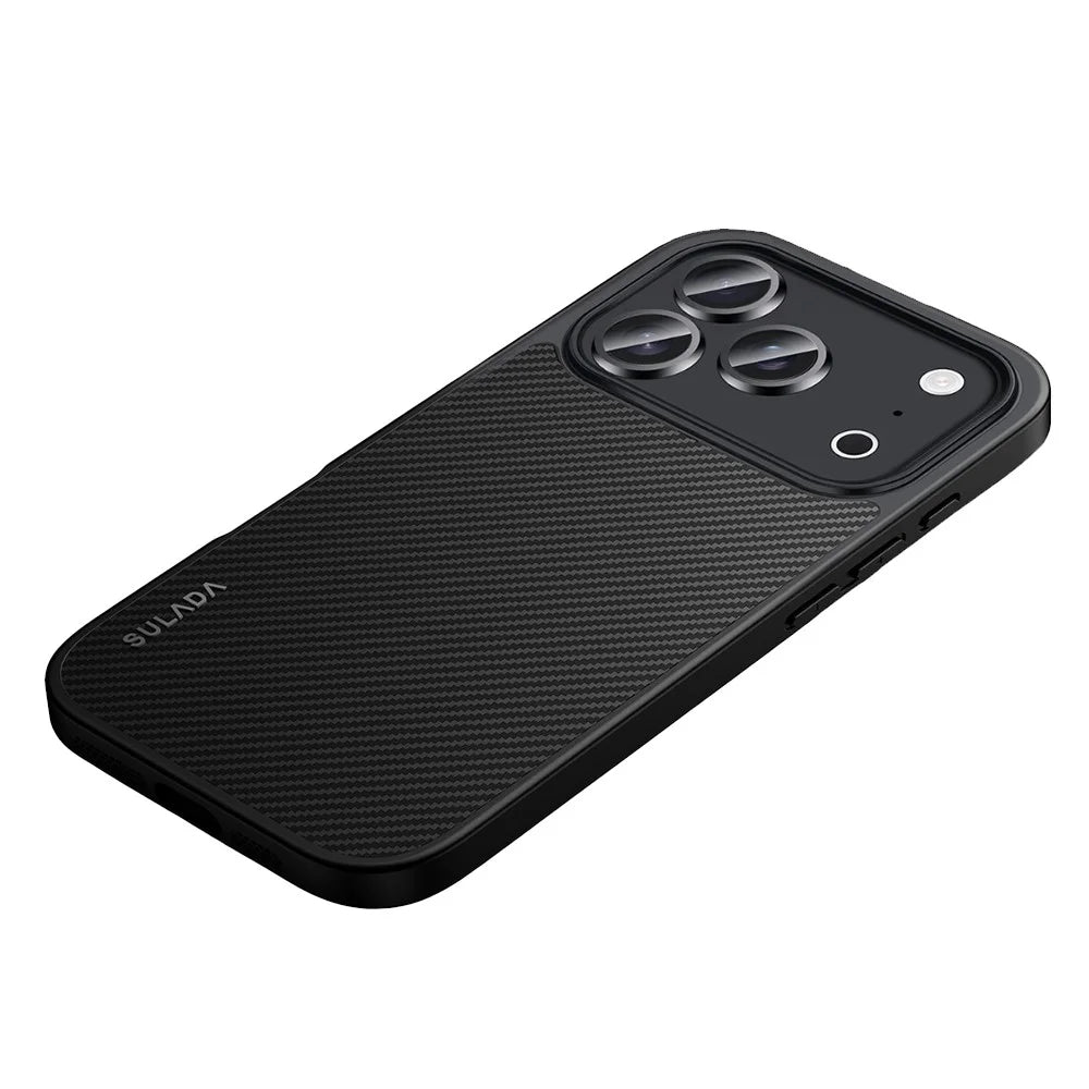 SULADA For iPhone 17 Pro Case Compatible with MagSafe Metal Lens Frame PU+TPU Phone Cover - Black - 1